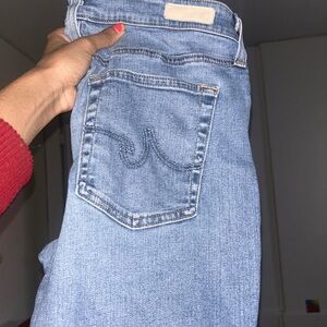 AG blue denim jeans with gold stitching, Size: 31" #denim #highwaisted